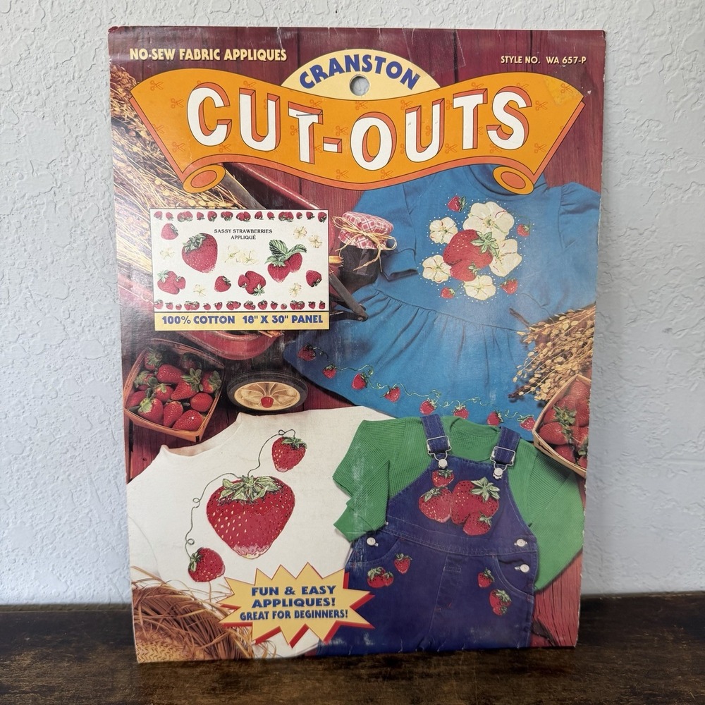 Vintage Cranston Cut-Outs No-Sew Fabric Appliques Sassy Strawberries WA 657-P